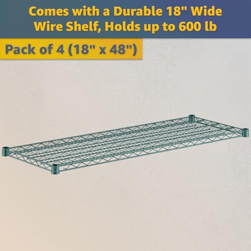 18" x 48" x 69" NSF Heavy Duty Mobile Green Epoxy Wire Shelves with Security Cage Kit, 4 Tier Metal Commercial Storage Rack with Wheels - color: Green, size: 18" x 48" x 69" with Wheels