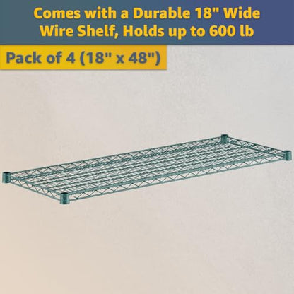 18" x 48" x 69" NSF Heavy Duty Mobile Green Epoxy Wire Shelves with Security Cage Kit, 4 Tier Metal Commercial Storage Rack with Wheels - color: Green, size: 18" x 48" x 69" with Wheels