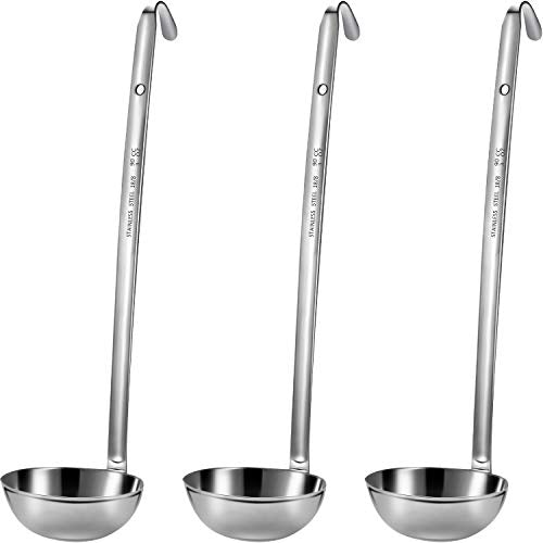 meekoo Stainless Steel Ladle Soup Handle Ladle with Pouring Rim for Kitchen Cooking Soup Sauce - size: 3 oz