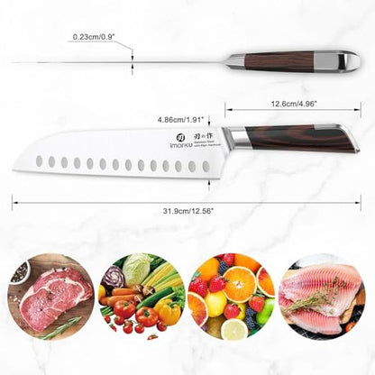 imarku Japanese Santoku Knife 7 Inch, Ultra Sharp Chef Knife, Professional Grade Powder High Carbon Steel Forged Kitchen Knife, PakkaWood Ergonomic Handle, Gifts for Women and Men - color: Classic Brown