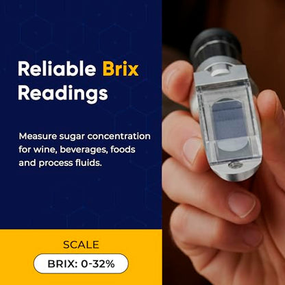 0–32% Brix Handheld Analog Refractometer with ATC, Durable All Metal Brix Meter for Sugar Content, Juice and Syrup Testing, Fruit Vegetable Samples and Measurement - style: Analog