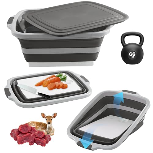 BBQ Prep Tub Collapsible with Cutting Board & Lid XXL 7.95 Gal / 66 lb Meat Marinating Basin & Barbecue Utensils - Grill Carry System - Outdoor - Gift for World Cup 2026
