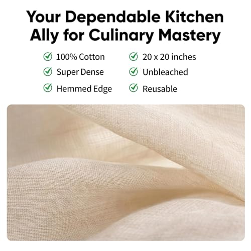 2Pcs Reusable Cheesecloth,Grade 100,20x20 Inch Hemmed Cheese Cloth for Straining Craft,100% Cotton Unbleached Cloth Strainer for Cooking,Baking,Juicing,Cheese Making,Ultra Fine and Dense,Washable - size: 20*20 inch*2 PCS