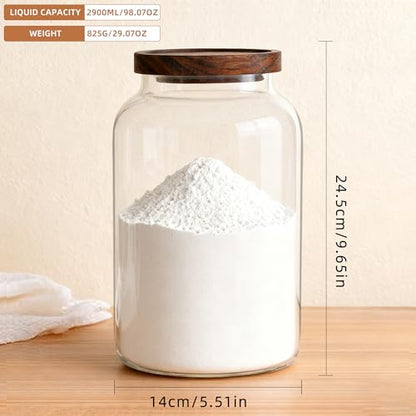 2 PCS Large Glass Jar with Airtight Lid, Glass Food Storage Jars for Tea,Spice,Cereal, Egg,Flour,Coffee and More(70 FL OZ/2000 ml) (94oz*1) - size: 94oz*1
