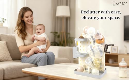 Baby Bottle Drying Rack Space Saving Countertop Vertical Rack with Brushes Holder (Gray) - color: Gray