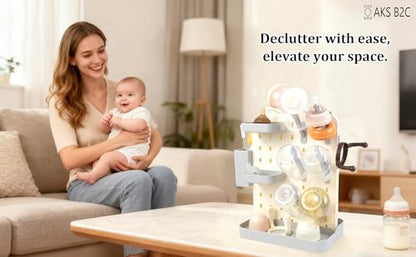 Baby Bottle Drying Rack Space Saving Countertop Vertical Rack with Brushes Holder (Gray) - color: Gray