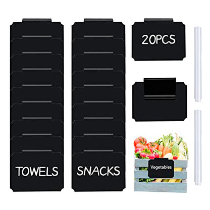 20 Basket Labels Clip On, Reusable Labels for Storage Bins, Removable Chalk Labels for Containers, Kitchen Closet Baskets and Storage Basket Holders with 2 White Chalk Markers - style: Rectangular 20