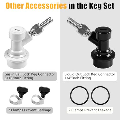 New 5 Gallon Ball Lock Keg, 304SS Corny Keg with Ball Lock Quick Disconnect & Dual Rubber Handles Bottom -Portable Beer Disperse with 2 Lid Gaskets 2 Hose Clamps - Ideal for Homebrew Party