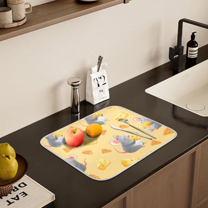 Mouse Cheese Rat Dish Drying Mats for Kitchen Counter, 18x24 inch Drying Dishes Absorbent Microfiber Dish Drainer Mat Rack Pad Fast Dry - size: 18x24in