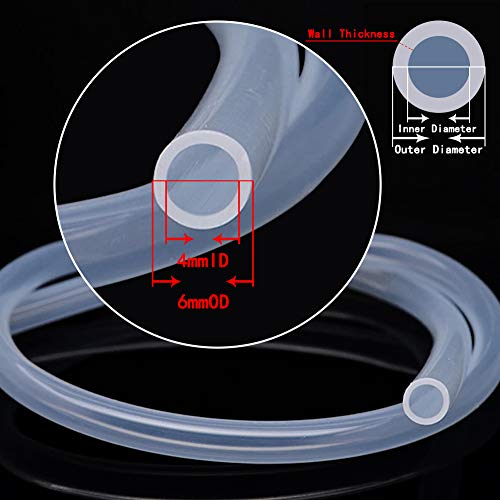 Silicone Tubing 4mm (5/32") ID x 6mm OD Food Grade High-temperature Pure Silicone Hose Tube Clear Pipe for Home Brewing Air and Liquid Transfer (Length 6 Meter- 19.68FT) - size: 4mmx6mm, style: 6M