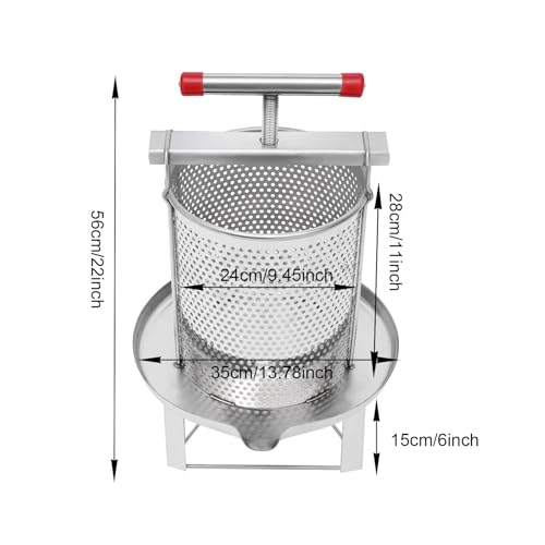 12.6L/3.3Gal Manual Press Machine Fruit Wine Press with T-Handle, Stainless Steel Wine Making Equipment Manual Cheese Press Grape Cider for Pressing Cheese, Herbs, Olive Oil, Honey