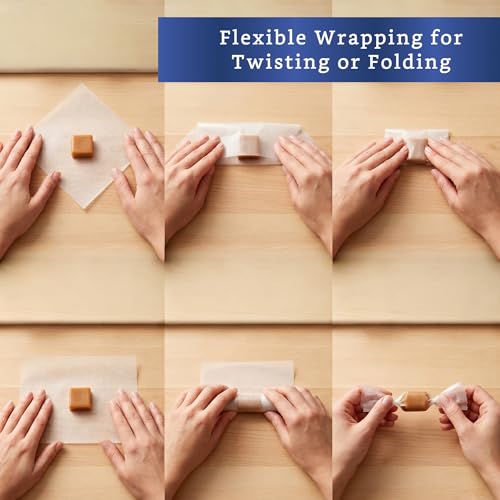 Wax Paper Candy Wrappers 150-pk (5x5 in) - Candy Wrappers for Caramels | Nonstick Wax Paper Squares - Candy Wrappers for Homemade Candy - Pre Cut Parchment Squares - Taffy & Caramels - size: 5 x 5 inch (Pack of 150)