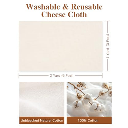 Cheese Cloths, Grade 90-72x36 Inch (18 Sq Ft),Washable & Reusable Cheesecloth for Straining & Cooking,100% Unbleached Ultra Fine Cotton Fabric,Food-Grade Muslin Cheese cloth - 2 Sq Yard - size: Grade 90 - 2 Sq Yard