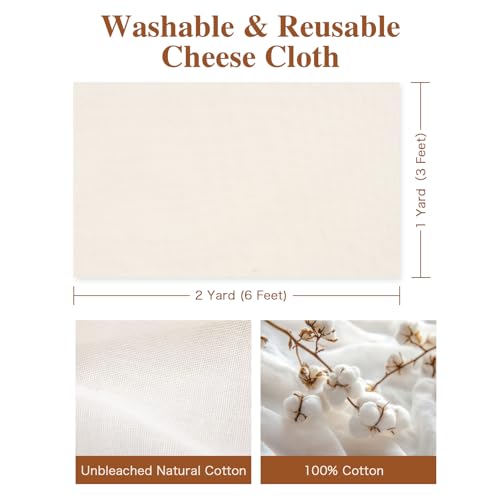 Cheese Cloths, Grade 90-72x36 Inch (18 Sq Ft),Washable & Reusable Cheesecloth for Straining & Cooking,100% Unbleached Ultra Fine Cotton Fabric,Food-Grade Muslin Cheese cloth - 2 Sq Yard - size: Grade 90 - 2 Sq Yard