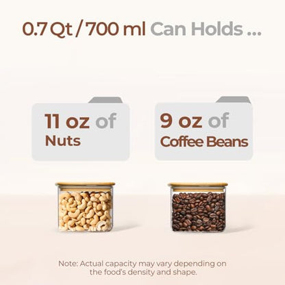 ComSaf 0.7 Qt Rectangle Glass Storage Containers with Lids, Glass Jars with Bamboo Lids, Clear Food Jar, Sugar Coffee Containers, Small Pantry Storage Container for Tea Candy Nuts Spices Oat - size: 0.7 Qt-6Pcs