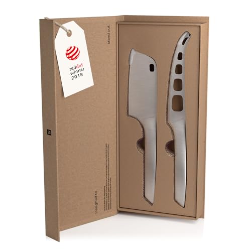 LARS NYSØM Cheese Knife Set Edge 2 pcs. I Cheese Knife Set Made of Stainless Steel I Premium Gift Box I Perfect as Christmas Gift (Stainless Steel) - color: Stainless Steel, size: 9.8"