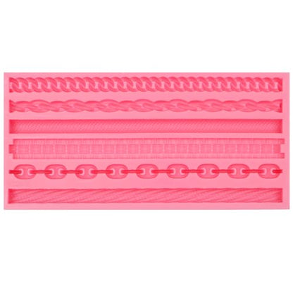 Chain and Rope Pattern Silicone Mold, 6 Designs, Pink Fondant Decorating Tool - color: pink(M17)