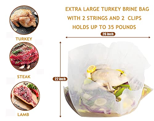 Brine Bags for Turkey, 26"×22", 2 Pack, Holds up 35lb, Thicker Brining Bags with 2 Cotton Strings, Extra Large Brining Bag Fits for Turkey, Chicken, Beef, Fish, Lamb, Pork …