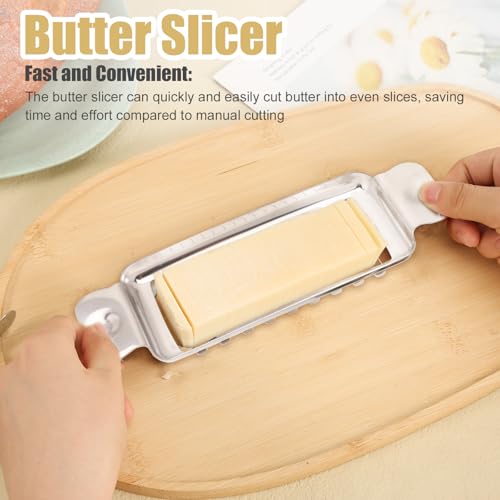 lasuroa Butter Slicer Cutter, Stainless Steel Ergonomic Cheese Slicer Cheese Even Stick Slicing Tool for Portion Control Cheese Wire Slicer with Portable Grip for Food Square Block Butter(Silver) - style: Butter Slicer (with Portable Grip)