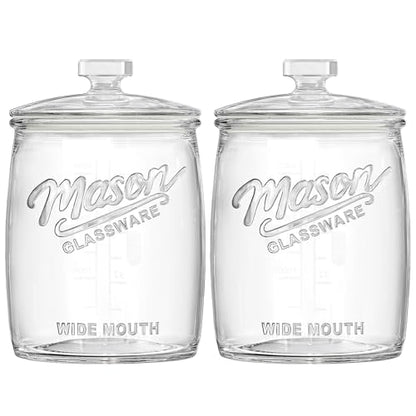 2 Pack Cookie Jar, 1 Gallon Glass Jar with Airtight Lids - Large Wide Mouth Mason Jar for Kitchen Pantry& Laundry Room, Glass Apothecary Canisters Sets for Candy, Flour, Rice, Coffee, Display