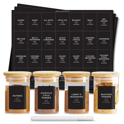230 Black Spice Labels by ThreeKin | Waterproof & Oil-Resistant Pre-Printed Stickers for Spice Jars | Durable, BPA-Free Seasoning Labels | Easy-Clean, No-Residue Design | Proudly Female & USA Owned - color: Black