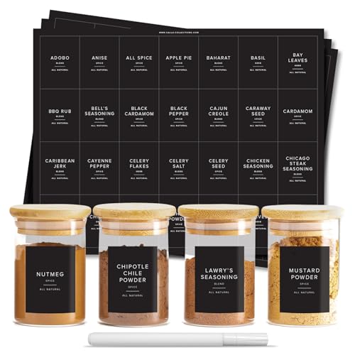 230 Black Spice Labels by ThreeKin | Waterproof & Oil-Resistant Pre-Printed Stickers for Spice Jars | Durable, BPA-Free Seasoning Labels | Easy-Clean, No-Residue Design | Proudly Female & USA Owned - color: Black
