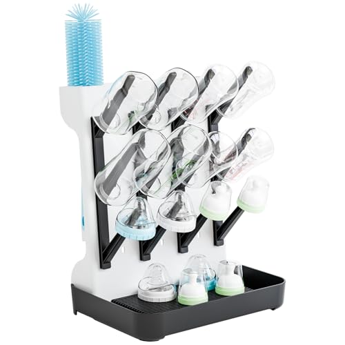 SuoXing Baby Bottle Drying Rack Space Saving,Countertop Vertical Bottle Rack Dryer and Holder for Baby,Large Baby Bottle Station Organizer and Stand for Brushes,Pacifiers,Breast Pump,Dish,Black - color: Black