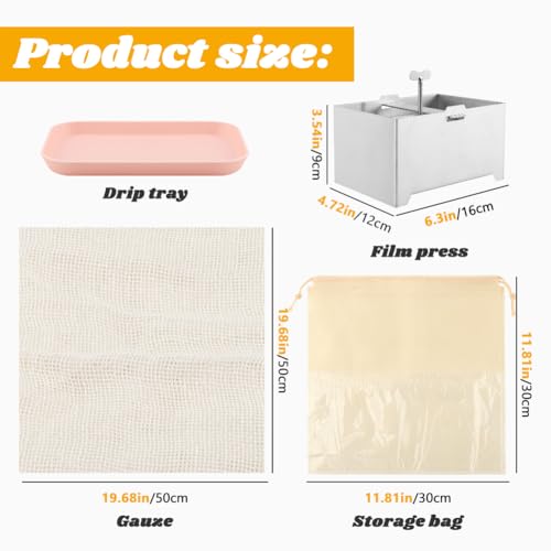 Tofu Press Stainless Steel with Tofu Presser Towel and Drip Tray for Homemade Tofu, DIY Paneer Maker Vegan Cheese Press Kitchen Tool with Adjustable Pressure