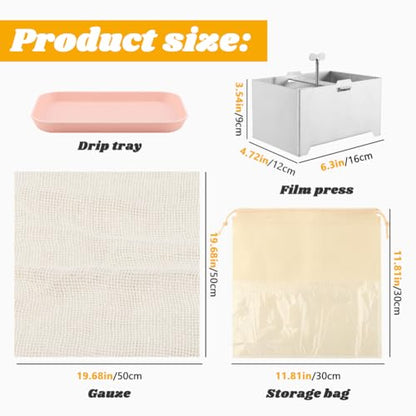 Tofu Press Stainless Steel with Tofu Presser Towel and Drip Tray for Homemade Tofu, DIY Paneer Maker Vegan Cheese Press Kitchen Tool with Adjustable Pressure