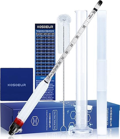 Hydrometer Alcohol Meter Kit, Hydrometer Alcohol 0-200 Proof and Tralle, Alcohol Tester for Liquor, Alcohol Hydrometer for Moonshine, Liquor, Spirits, Proofing, Distilling, with Hydrometer Test Jar