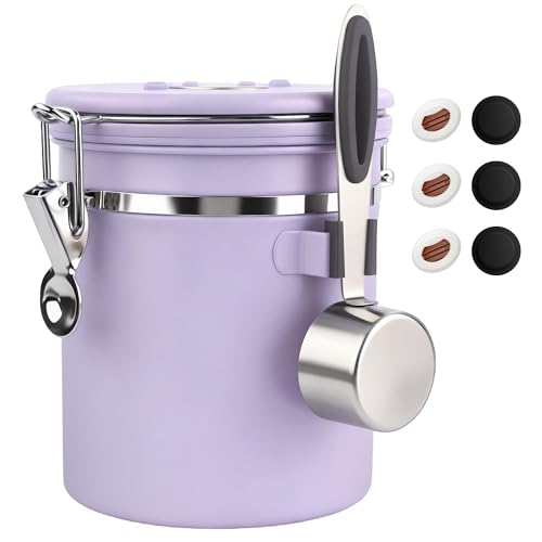 ShanSon Coffee Canister Airtight, Stainless Steel Bean Storage Container with Date Tracker & Scoop, Grounds Sugar Flour Tea Cereal Fits Kitchen Pantry, Ideal Gift for Coffee Lovers,16oz, Purple - color: Purple-Upgraded Version, size: 16oz