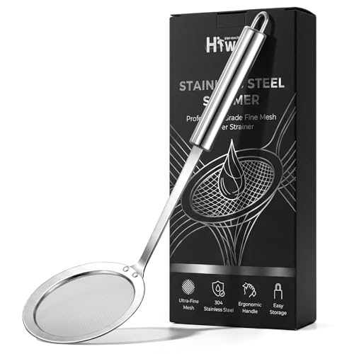 Hiware Stainless Steel Fat Skimmer Spoon - Fine Mesh Food Strainer for Grease, Gravy and Foam, Japanese Hot Pot Skimmer with Long Handle