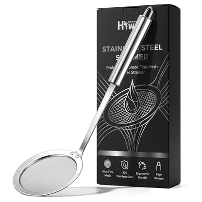 Hiware Stainless Steel Fat Skimmer Spoon - Fine Mesh Food Strainer for Grease, Gravy and Foam, Japanese Hot Pot Skimmer with Long Handle