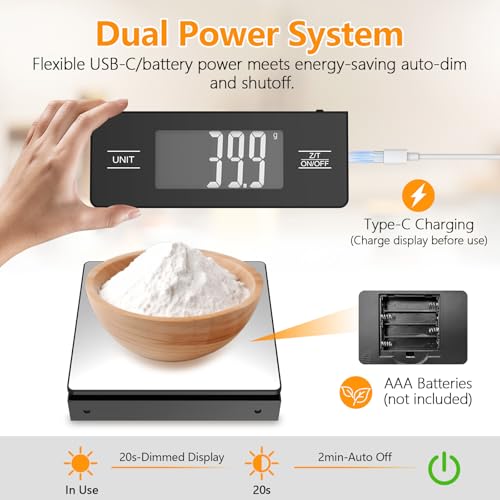 Kitchen Scale with Detachable Display Wireless Stainless Steel Digital Food Scale, 11lb/5kg, 1g Precision, Backlit LCD, Tare Function for Baking, Coffee Brewing & Cooking, Metallic/Black - color: Stainless Steel