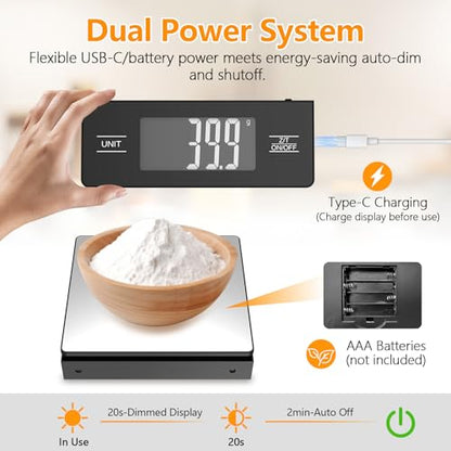 Kitchen Scale with Detachable Display Wireless Stainless Steel Digital Food Scale, 11lb/5kg, 1g Precision, Backlit LCD, Tare Function for Baking, Coffee Brewing & Cooking, Metallic/Black - color: Stainless Steel