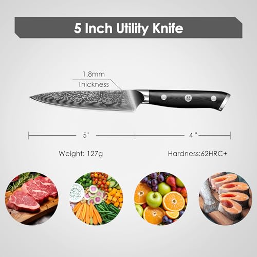 KEEMAKE Paring Knife, 5 Inch 67-Layer Damascus Steel Fruit Knife with Ergonomic G10 Handle, Multipurpose Kitchen Knife for Fruit and Vegetable Cutting