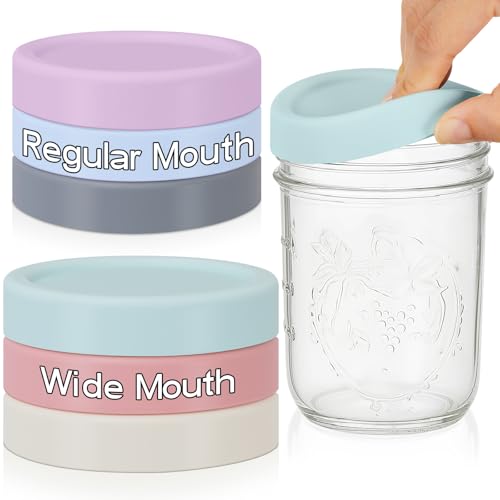 Teenyyou 6 Pcs Mason Jars 3 Wide and 3 Regular Mouth Lids Mason Jar Lids Thickened Leak Proof Lid for 86 mm and 70 mm Wide and Regular Mouth, Reusable Canning Jar Caps (Morandi) - color: Morandi, size: 86 mm, 70 mm