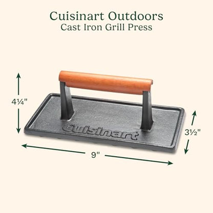 Cuisinart Cast Iron Grill Press with Wooden Handle, Heavy Duty Nonstick Rectangle Burger Press with Wood Handle, Perfect Grill Accessory for Steak, Bacon, Paninis and More - size: Weighs 2.1-pounds