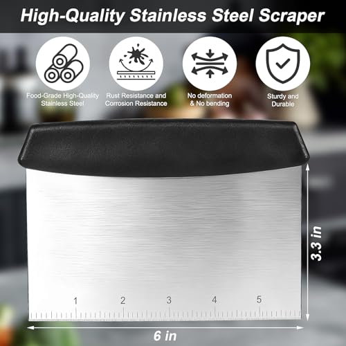 Bench Scraper,Dough Scraper,Premium Stainless Steel Dough Cutter with Measuring Scale,Multi- Purpose Food Scraper for Pastry,Cake,Pizza,Bread,Cooking - style: Bench Scraper