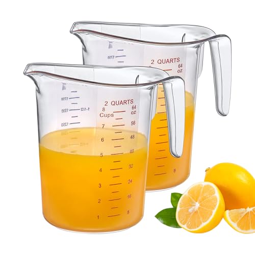 Amazing Abby - Melissa - 64-Ounce Plastic Measuring Pitcher (2-Pack), 8-Cup (2-Quart) Food-Grade Measuring Jug, Unbreakable, Stackable, Dishwasher-Safe, Great for Oil, Vinegar, Flour, and More - style: 2-Pack