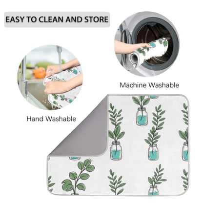 Mason Jar Plant Microfiber Dish Drying Mat Absorbent Non-Slip Fast Drying for Kitchen Counter 18"x24" - size: 18" x 24"