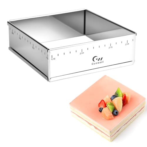 Extensible Square Cake Ring Mold Adjustable Stainless Steel Mousse Ring Detachable Nonstick Cake Cutter Pastry Shaping for DIY Baking - 6.2 × 6.2 ×2 inch - size: (6.2-11.8) × (6.2-11.8) × 2 in