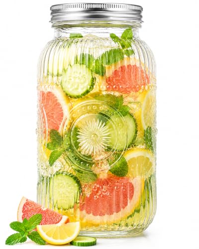 WELLIFE 64oz Mason Jar, 1 Pack Large Mason Jars Wide Mouth for Pickling, Canning, Fermenting and Food Storage, Microwave & Dishwasher Safe - color: colored