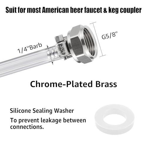 MRbrew Draft Beer Line with Barb Connector, Kegerator Accessory Kit Beer tower Brewing Tubing Hose, 5 Feet Clear Vinyl Tubing Draft Beer Dispensing 3/16" ID 7/16" OD Tubing Hose for Beer Tap D Coupler