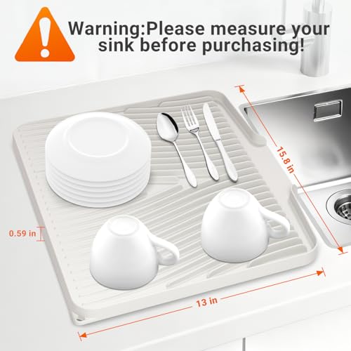 Silicone Dish Drying Mat for Kitchen counter, 15.8"x13" 2Pcs Extra Large Non-Slip Drain Pad with Built-in Drainage, Heat Resistant Dishwasher Safe, Cream - color: Cream-2pcs, size: 15.8" x 13"