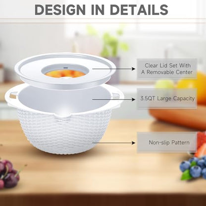 4-1 Strainer with Bowl Set - Rotatable Colander for Kitchen(Patented) - Strainers and Colanders - Pasta Strainer with New Upgraded Graters for Fruit Veggie Fun Kitchen Presents - White - color: White