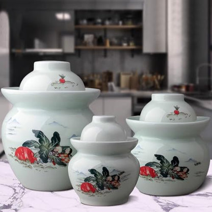 Traditional Chinese Hand Painted Porcelain Fermentation Crock With Water Seal Lid, Ceramic Pickling Jar, 1 Pcs(Pink,1.5kg) - color: Pink, size: 1.5kg
