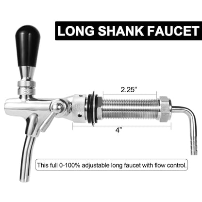 Flow Control Beer Faucet Adjustable Long Shank Keg Tap, Draft Beer Tap Faucet with 5/16'' Barbed Fitting Stainless Steel Core Brass Body Adjustable Beer Keg Tap for Homebrew