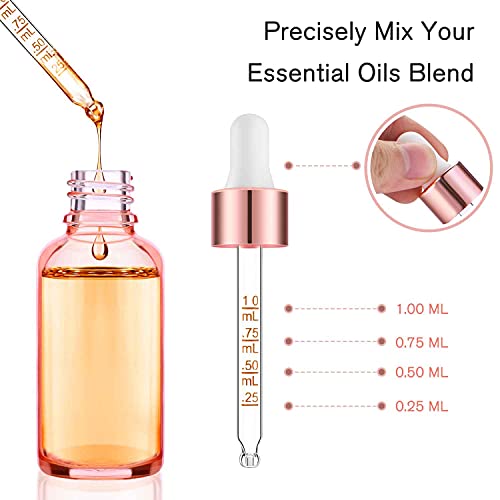 PrettyCare Glass Eye Dropper Bottles 99 Pack, 1oz (30ml) Rose Empty Thick Bottles Bulk with Leakproof Caps - With Labels & Funnels for for Storage, Travel,Essential Oils, DIY Serums - color: 1oz Rose, style: 99 Pack