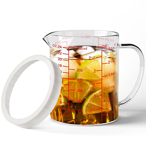 77L Glass Measuring Cup, 2 3/4-Cup/700 ML Liquid Measuring Cups, Measuring Cup With Handle and V-Shaped Spout, Glass Beaker with Three Scales (OZ, Cup, ML), Dishwasher/Freezer/Microwave Safe - size: 2 3/4 Cup / 700 mL